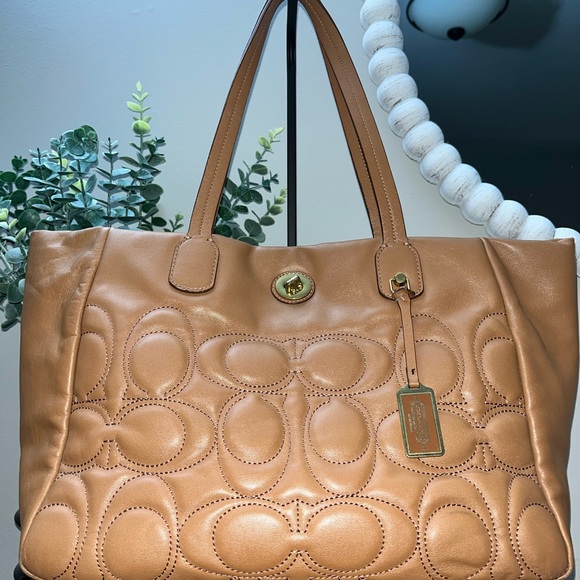 Coach Handbags - Coach Tan Leather Tote with Gold Accents